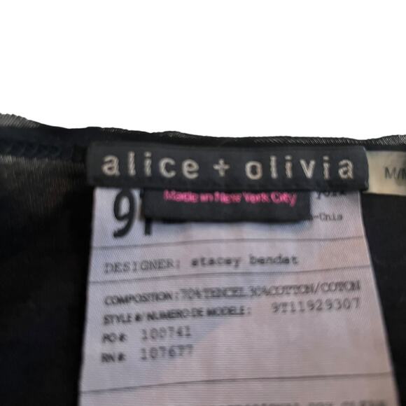 Alice + Olivia Black Short Ruffle Puff Sleeve Round Neck Blouse Size Medium - Picture 2 of 8